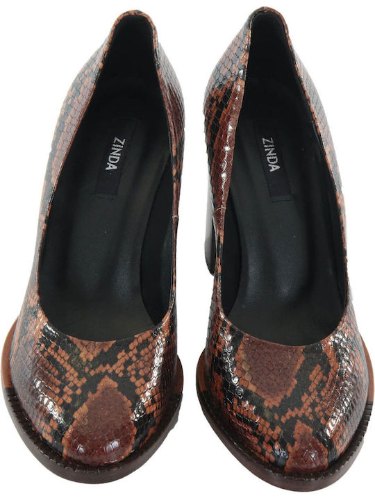 Δερμάτινες Γόβες με Χοντρό Ψηλό Τακούνι Animal Print Καφέ