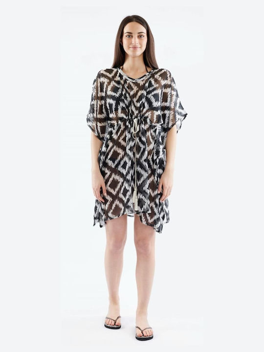 Amo La Casa Beach Kaftan One Size Geometric Black