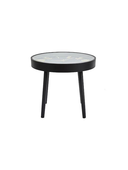 Round Side Table from Solid Wood Black Velvet-Black Metal L50xW50xH43.5cm.