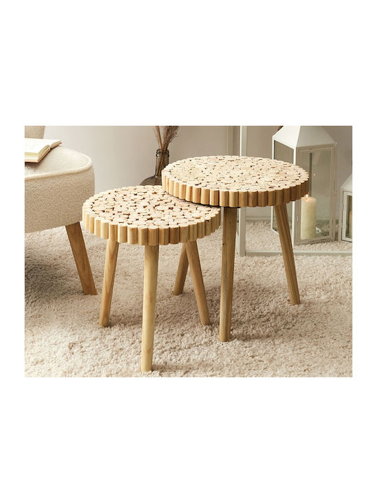 Round Side Table made of Solid Wood Brown 2pcs W40xL40cm