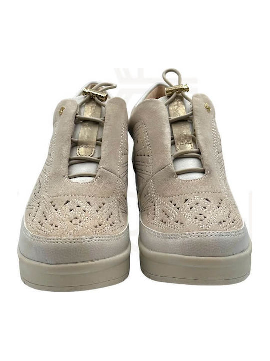 Leather Women's Moccasins in Beige Color