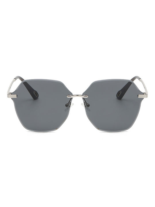 Techsuit Women's Sunglasses with Silver Metal Frame and Purple Gradient Mirror Lens