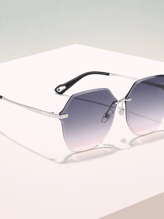 Techsuit Unisex Sunglasses with Silver Metal Frame and Black Mirror Lens