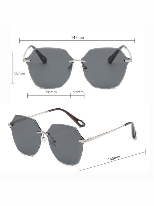 Techsuit Women's Sunglasses with Silver Metal Frame and Purple Gradient Mirror Lens