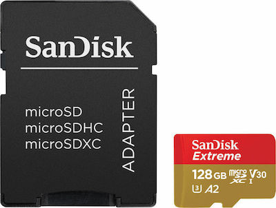 Sandisk Extreme microSDXC 128GB Class 10 U3 V30 A2 UHS-I με αντάπτορα SDSQXAA-128G-GN6MA