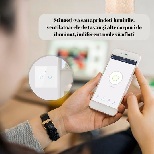 Comutator De Perete Electric Încastrat Rezistent La Apă Tactil Wi-Fi Cu Comenzi Alb
