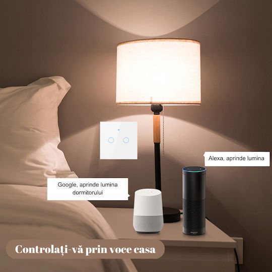 Comutator De Perete Electric Încastrat Rezistent La Apă Tactil Wi-Fi Cu Comenzi Alb