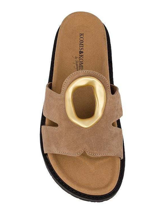 Leather Women's Flat Sandals in Beige Color