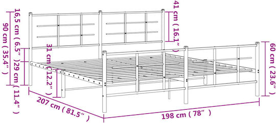 Bett King Size Metall Schwarz mit Latten für Matratze 193x203cm