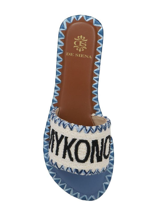 129_24 Mykonos Mykonos Σανδαλια De Siena Deep Blue Δέρμα