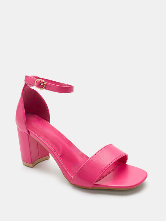 Luigi Synthetic Leather Women's Sandals with Ankle Strap Fuchsia with Medium Heel