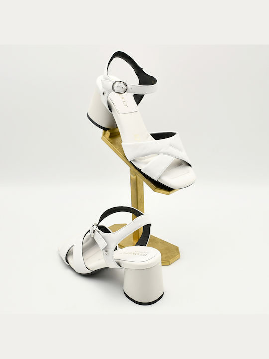 Stonefly Anatomic Leather Women's Sandals White with Chunky High Heel