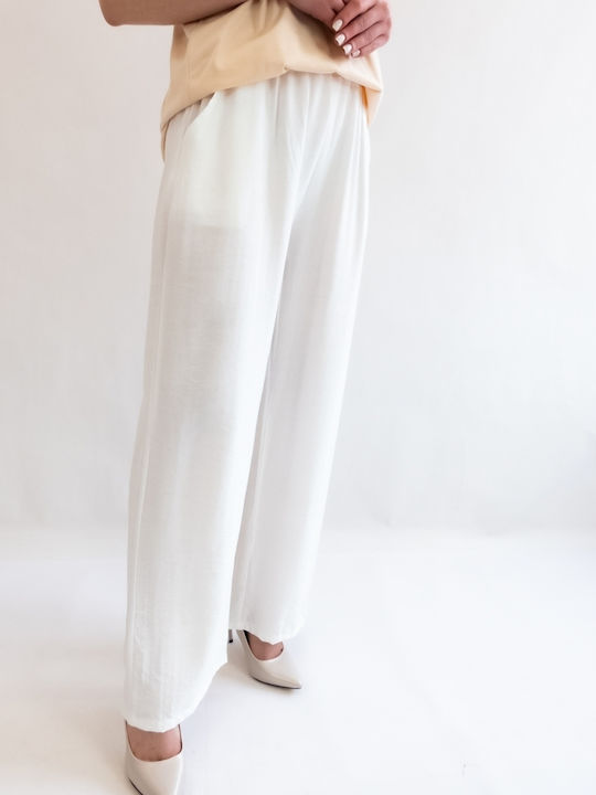 Brak Women's Fabric Trousers in Wide Line Cream