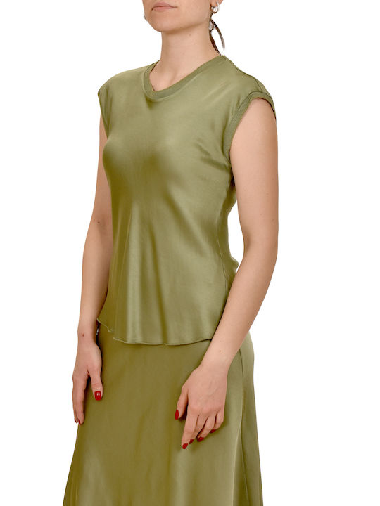 Motel Damen Bluse Satin Ärmellos Green