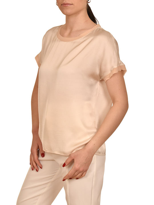 MY T Women's Blouse Satin Sleeveless Powder