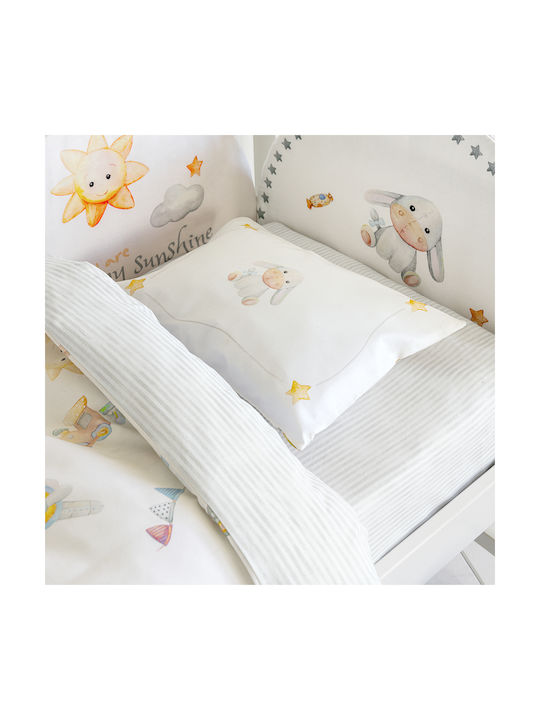 Nima Set Baby Bettwäsche Für Krippe Baumwolle White-Multi 120x170cm 3Stück