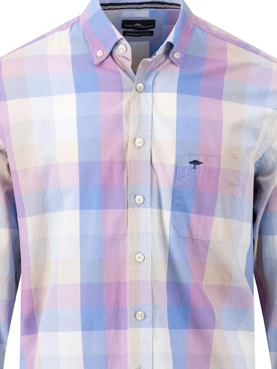 Long Sleeve Cotton Shirt in Regular Fit Checked Dusty Lavender