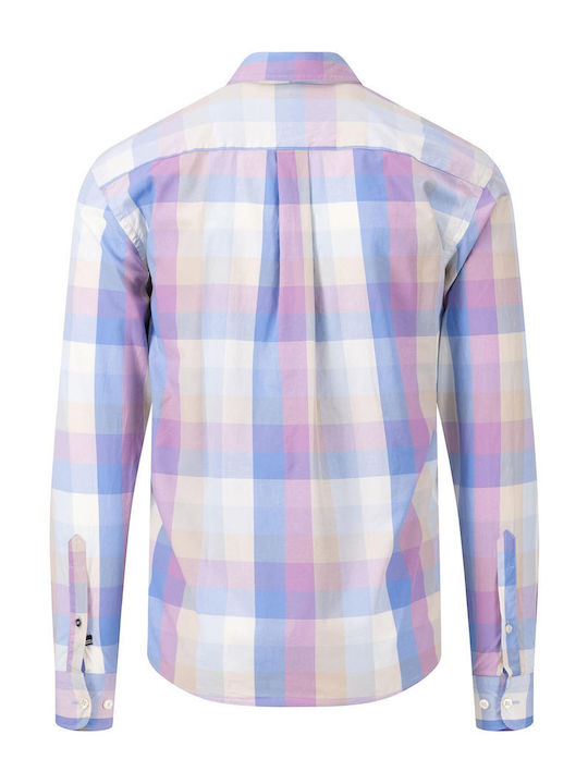Long Sleeve Cotton Shirt in Regular Fit Checked Dusty Lavender