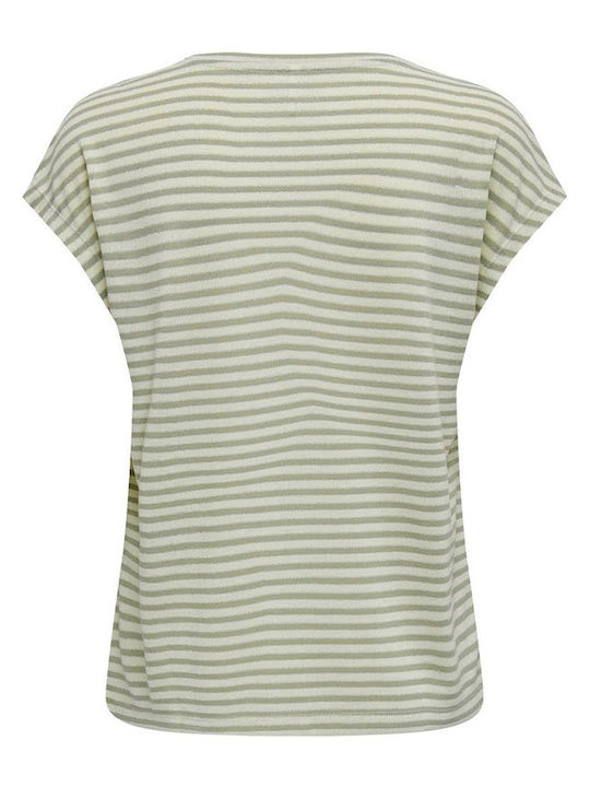 Only Women's Summer Blouse Linen Short Sleeve with V Neck Subtle Green