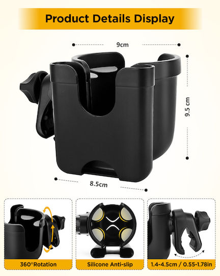 Cup Holder Base Compatible with Stroller Bicycle Motorcycle Scooter General Use Support Base 9.5x9cm Mobile Phone Holder 8.5cm