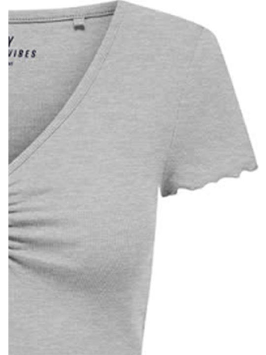 Life Women's Blouse Cotton Short Sleeve Light Grey-melange