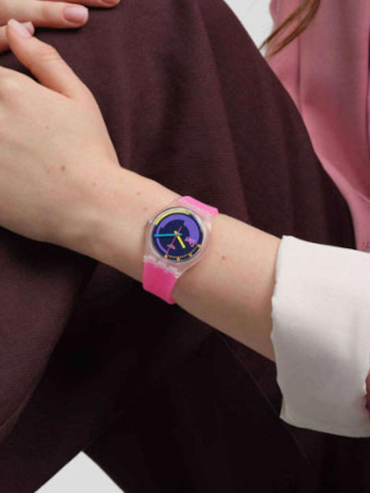 Swatch Swatch Дамски Часовник 34мм Кварцов с Розова Каучукова Каишка