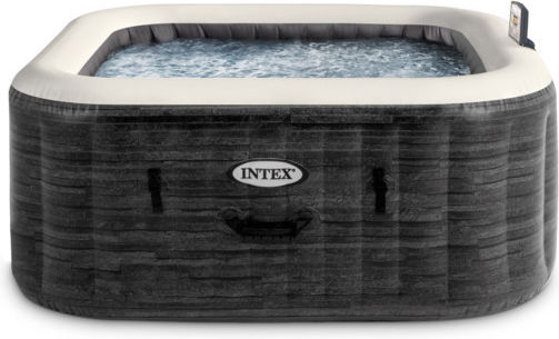 Intex Bubble Massage Τετράγωνη Πισίνα PVC 795lt Φουσκωτή με Υδρομασάζ 175x175x71εκ. Γκρι
