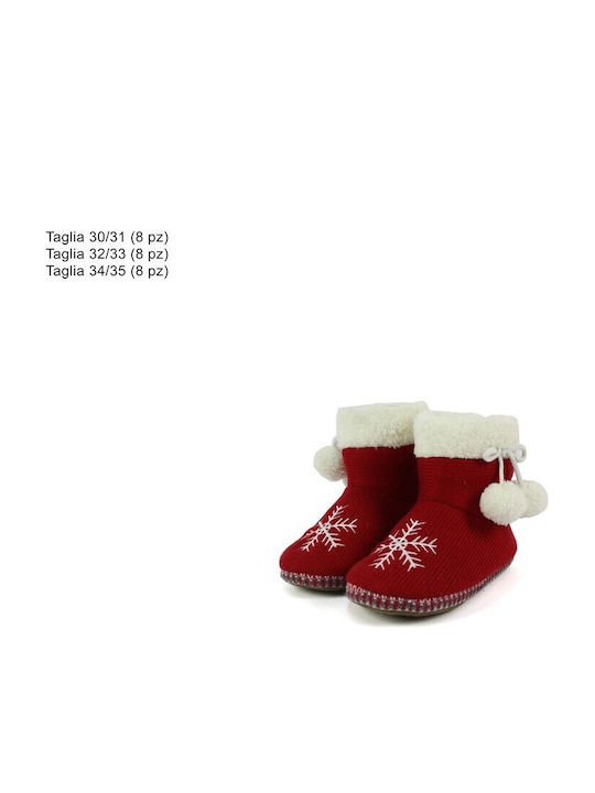 Christmas kids' slippers with fur lining in red ONE SIZE