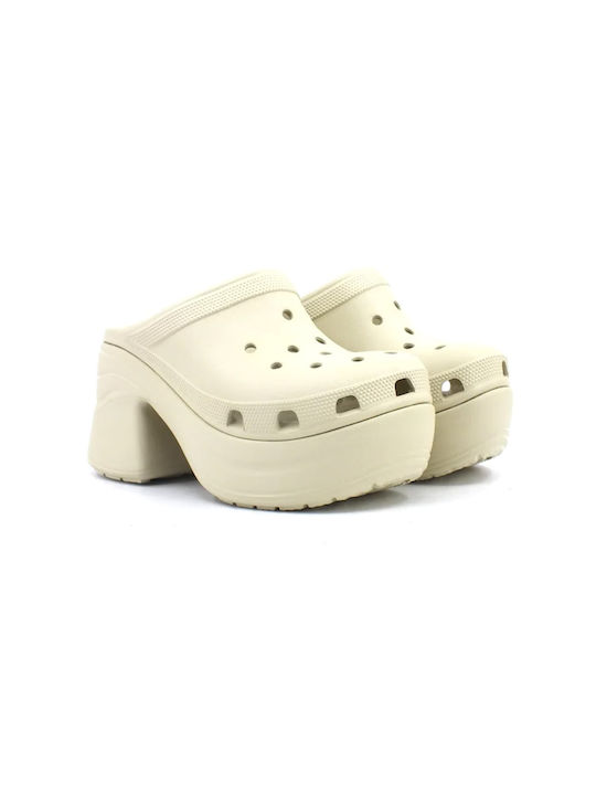 Crocs Siren Mules με Χοντρό Ψηλό Τακούνι σε Μπεζ Χρώμα