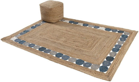 Handmade Rug Rectangular Summer from Jute Natural Navy