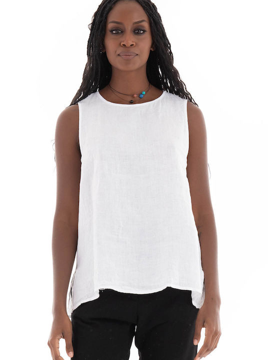 Black & Black Women's Summer Blouse Linen Sleeveless White