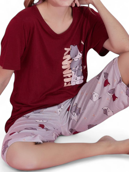 PijaMood Summer Women's Pyjama Set Burgundy