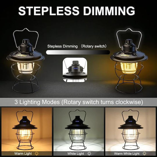 Rechargeable Retro LED Lantern Table Hanging Built-in Power Bank