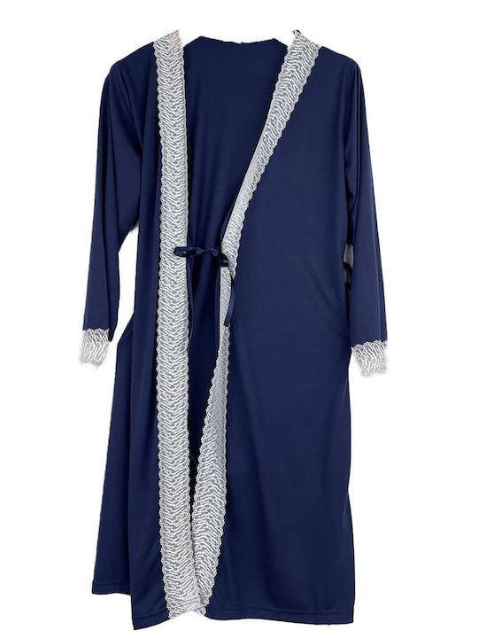 Women's Cotton Set Short Nightgown Robe Slim Fit Blue