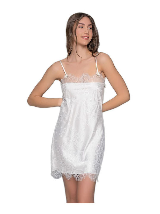 Milena by Paris Summer Satin Women's Nightdress with String Ecru