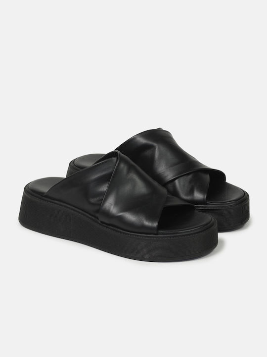 IRIS Leder Damen Flache Sandalen Flatforms in Schwarz Farbe