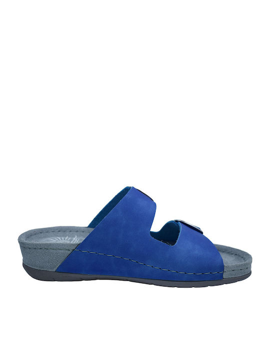 Leather Women's Flat Sandals Anatomic in Blue Color