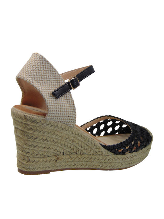 Platforme dama în stil Espadrile Negru
