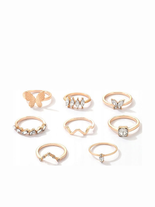 Golden Set Retro Punk Vintage Rings 8 Pieces Classic Crystals