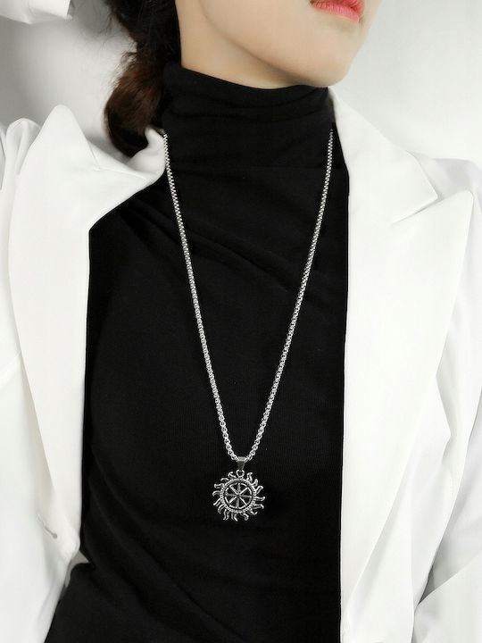 Necklace Silver Chain Steel Symbol Sun 377