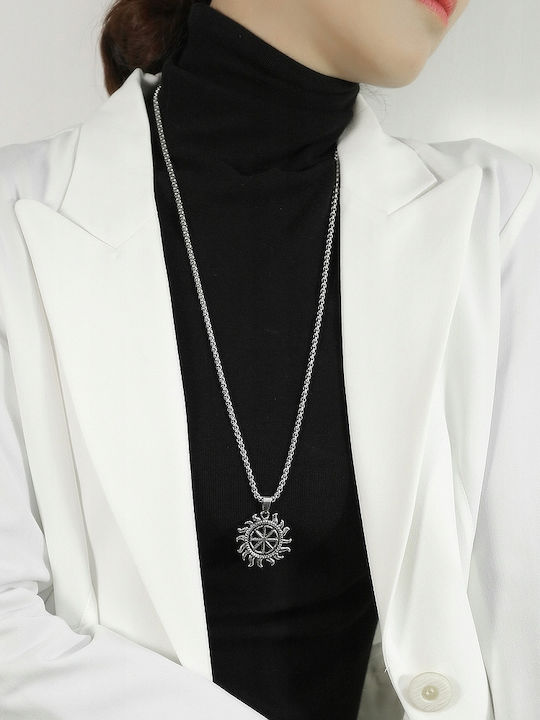 Necklace Silver Chain Steel Symbol Sun 377