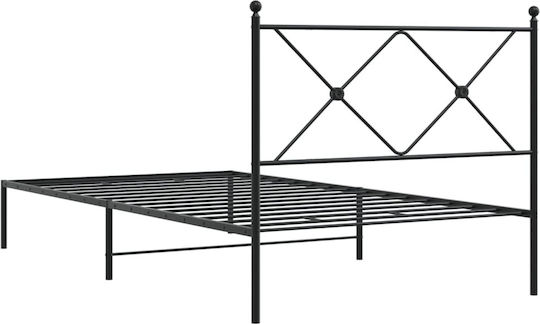 Pat Semi-dublu Metalic Negru cu Plăci pentru Saltea 107x203cm