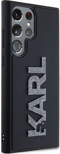 Karl Lagerfeld 3D Rubber Glitter Logo Umschlag Rückseite Kunststoff Schwarz (Galaxy S24 Ultra)
