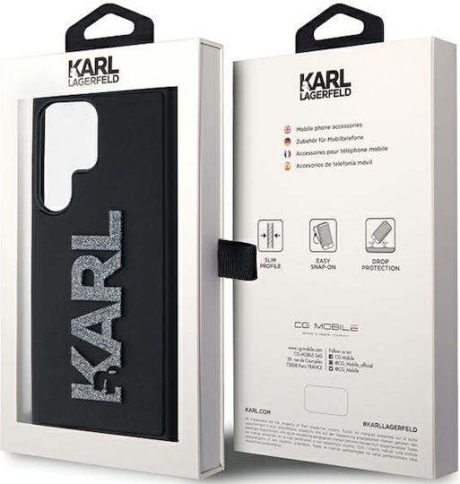 Karl Lagerfeld 3D Rubber Glitter Logo Umschlag Rückseite Kunststoff Schwarz (Galaxy S24 Ultra)