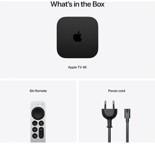 Apple TV Box TV 4K 4K UHD με WiFi και 128GB Αποθηκευτικό Χώρο με Λειτουργικό tvOS και Siri