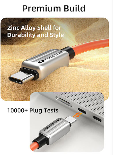 Cabletime USB 2.0 Cable USB-C male - USB-C 240W PD Πορτοκαλί 1m CT-CM240-ZSO1