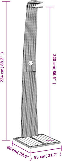 vidaXL Pool Shower Made of Natural Wood 224x60x55cm Beige