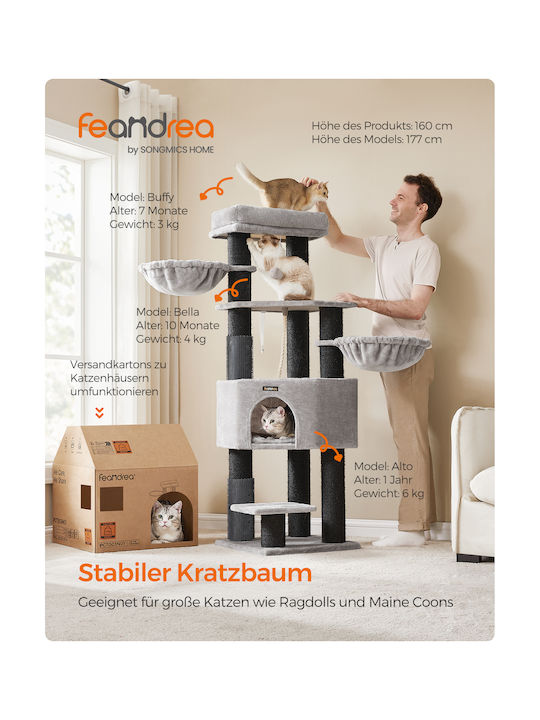 Songmics Scratching Post Cat Trees Gray 50x50x160cm