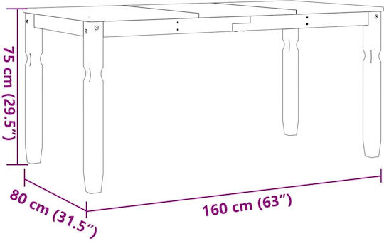Τραπέζι Τραπεζαρίας από Μασίφ Ξύλο Λευκό 160x80x75εκ.