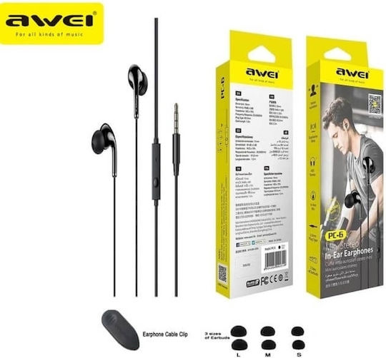 Awei PC-6 In-ear Handsfree Headphones with Connector 3.5mm Black